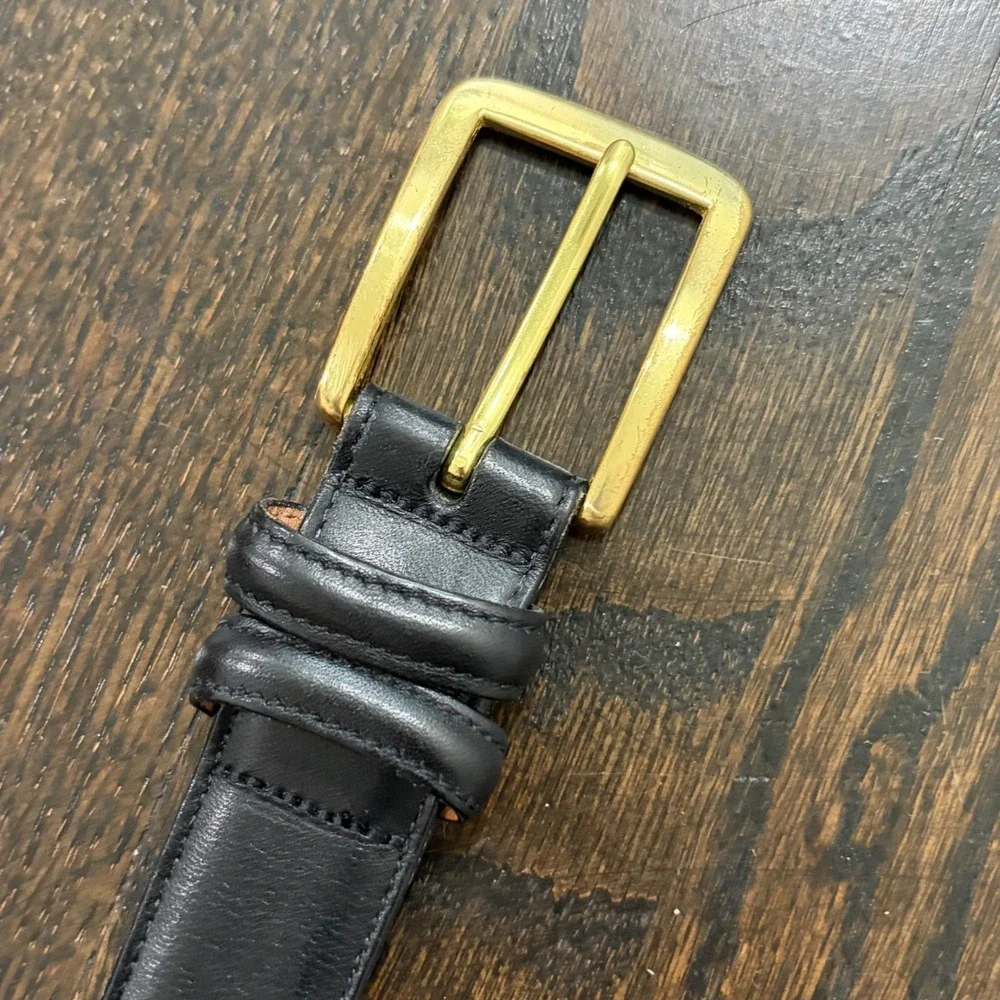 Allen Edmonds Leather Belt Mens 36 Black Custom Calf Gold Buckle USA Made